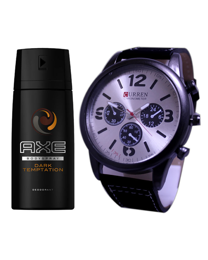 Bundle Offer - Analog Watch And Axe Body Spray For Men - 150 ml