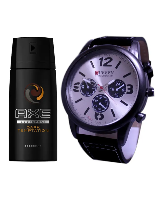 Bundle Offer - Analog Watch And Axe Body Spray For Men - 150 ml