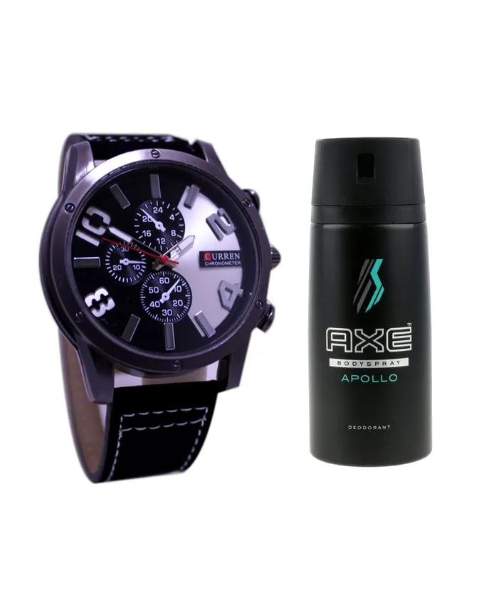 Bundle Offer – Analog Watch And Axe Body Spray For Men – 150 ml