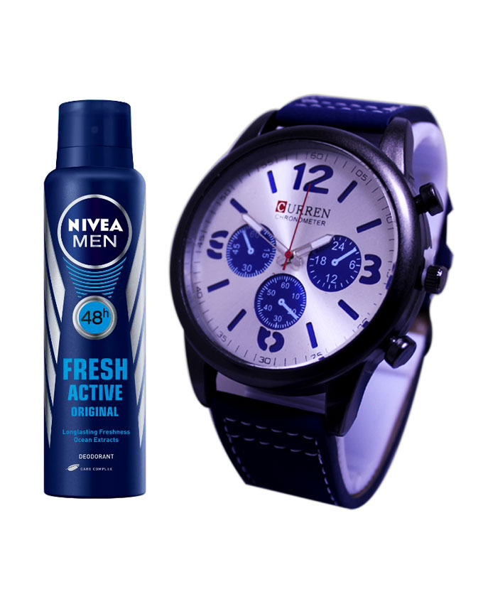 Bundle Offer – Analog Watch And Nivea Body Spray For Men – 150 ml