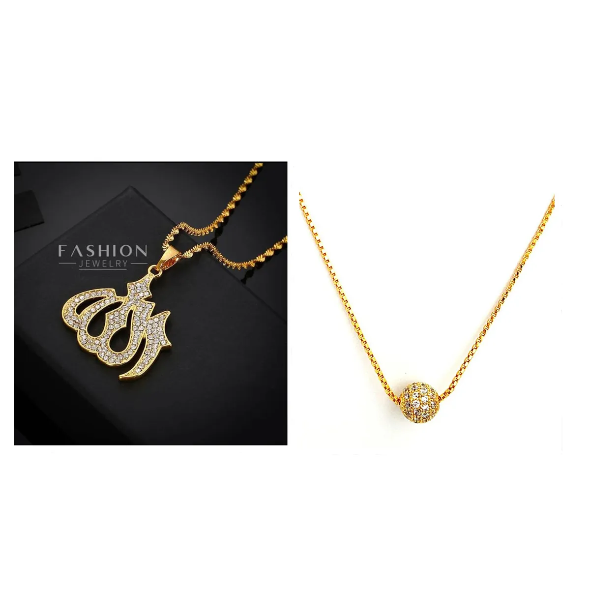 Bundle Offer - ALLAH & Golden Stone Ball Pendant For Women/Girls - Golden