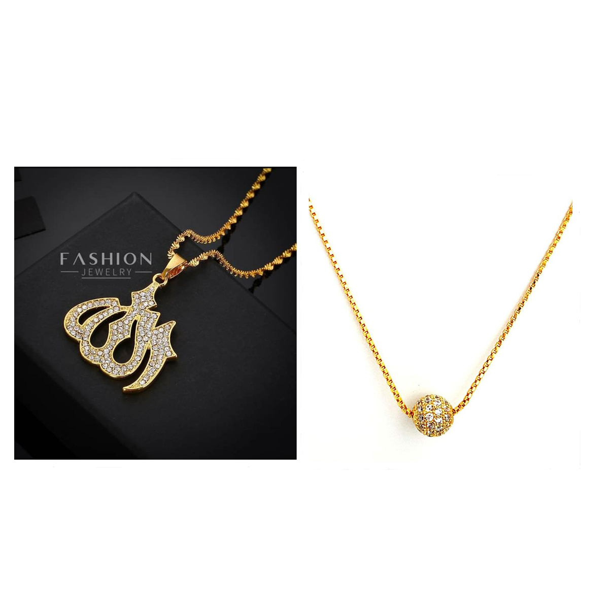 Bundle Offer - ALLAH & Golden Stone Ball Pendant For Women/Girls - Golden