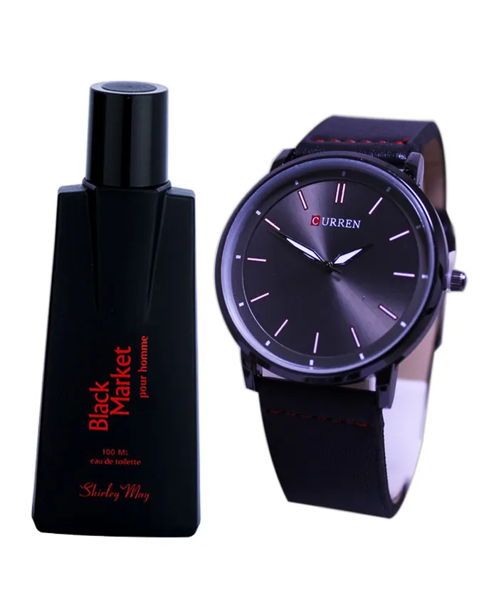 Bundle Offer – Analog Watch And Shirley May Black Market Perfume For Men – 100 ml